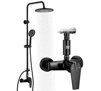 HOMELODY Sistema doccia con rubinetto, nero - Doccia a pioggia con rubinetto, display a LED, 25 cm, doccia a pioggia, 3 tipi di getto, set completo per doccia