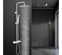 HOMELODY Sistema doccia con termostato cromato - Rubinetto doccia in acciaio inox con rubinetto incl. blocco di sicurezza a 38 °C, doccetta in ABS, asta doccia regolabile, set completo