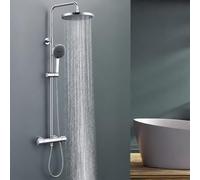 HOMELODY Sistema doccia con termostato cromato, set completo con 3 tipi di getto, doccetta a mano e soffione da 25 cm, set doccia a pioggia per bagno moderno
