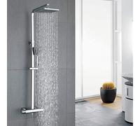 HOMELODY Sistema doccia con termostato, doccia a pioggia, rettangolare, con doccetta in ABS, 19,7 x 19,7 cm, asta doccia in acciaio inox