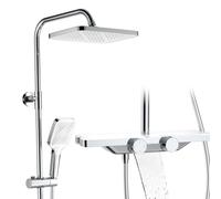 HOMELODY Sistema doccia con termostato e ripiano in vetro, cromato, doccia a pioggia da 30 cm
