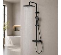 HOMELODY Sistema doccia con termostato nero, 30 cm, doccia a pioggia