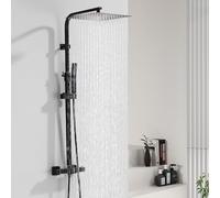 HOMELODY Sistema doccia con termostato, nero, doccia a pioggia con rubinetto, set doccia rettangolare in ottone, soffione in acciaio inox, 30 x 30 cm, Gruppo Doccia Kit per Doccia