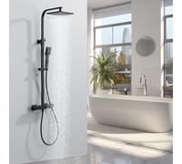 HOMELODY Sistema doccia con termostato nero, rubinetto doccia in acciaio inox con rubinetto, set completo con soffione doccia a pioggia, asta doccia regolabile, set doccia