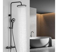 HOMELODY Sistema doccia con termostato, nero, set completo con 3 tipi di getto, doccetta e soffione rotondo da 25 cm, doccia a pioggia con rubinetto, set doccia per bagno
