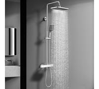 HOMELODY Sistema doccia termostatico completo cromato 30 cm - 3 tipi di getto, asta doccia regolabile in altezza 101 - 126 cm, set doccia doccia a pioggia