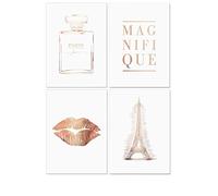 homelov Set di 4 poster di alta qualità, formato A4, 21 x 30 cm, 100% carta priva di legno e stampa artistica di alta qualità, carta da parati e adesivi inclusi, colore: oro rosa