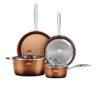HOMELUX Set di Pentole e Padelle Induzione, Batteria Antiaderente Pentole in Rame 6 Pezzi, con Coperchi, Pentole Induzione Forgiate, Per Tutti i Piani Cottura, Senza pfoa e ptfe