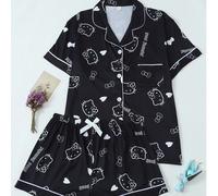 [Homely Gents] Set da 2 pezzi di top con colletto polo e maniche corte con bottoni e tasche, e pantaloncini con fiocco, adatto come pigiama da casa, per primavera/estate L,M,S,XLFumettoTessuto in magl