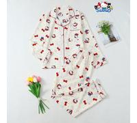 [Homely Gents] Set da 2 pezzi ufficialmente concesso in licenza, composto da top con colletto a pois e maniche lunghe con taschino e pantaloni con fiocco, adatto per abbigliamento da casa, primavera/e