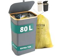 HOMELYN Supporto per sacco giallo, 80 l, grigio, stabile supporto per sacco della spazzatura, facile rimozione tramite porta sul retro, extra per sacchi gialli, bidone della spazzatura, contenitore