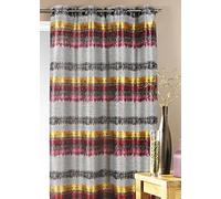 Homemaison - Tenda etnica in Jacquard a righe orizzontali - Poliestere e Lino - 8 occhielli Ø 4 cm - Oscurante per camera da letto, soggiorno - 140 x 260 cm - Bordeaux