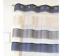 Homemaison - Tenda in organza a righe orizzontali sottili - poliestere - trasparente setacciante - pronta da appendere con occhielli - soggiorno, camera da letto, cucina - 140 x 240 cm - blu navy