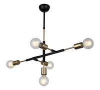 Homemania 1495-73-05 Lampada a Sospensione Tora Lampadario da Soffitto Oro, Nero Metallo, 38 x 71 x 69 cm, 5 x E27, 40W