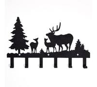 HOMEMANIA Appendiabiti Natale - Animali, Foresta, Cervo - con Ganci - Decorazione da Parete, Wall Art, Muro - da Ingresso, Corridoio - Nero in Metallo, 42 x 2 x 28 cm