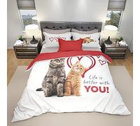 HOMEMANIA Parure Copripiumino Cats - Animali, Matrimoniale - con Copripiumino, Federa - per Letto - Multicolore in Cotone, 250 x 200 cm