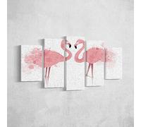 Homemania Quadro Flamingo - 5 Pezzi - Animali - per Soggiorno, Pezzo - Multicolore in Poliestere, Legno, 100 x 3 x 60 cm - HM205PKNV-287