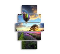 HOMEMANIA Quadro Hot Air Balloon - 5 Pezzi - Natura E Paesaggi - da Soggiorno, Camera - Multicolore in MDF, 95 x 0,3 x 60 cm