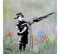 HOMEMANIA Quadro Ispirazioni D'Autore Bansky Bambino - Decorazione per Pareti, Muro - per Soggiorno, Camera - Stampa, Digitale, Disegno, Graffiti - Multicolore in Legno, Cotone, 60 x 60 x 3