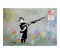 HOMEMANIA Quadro Ispirazioni D'Autore Bansky Bambino - Decorazione per Pareti, Muro - per Soggiorno, Camera - Stampa, Digitale, Disegno, Graffiti - Multicolore in Legno, Cotone, 50 x 70 x 3
