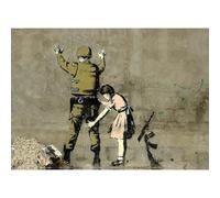 HOMEMANIA Quadro Ispirazioni D'Autore Bansky Poliziotto e Bambina - Decorazione per Pareti, Muro - per Soggiorno, Camera - Stampa, Digitale, Disegno, Graffiti - Multicolore in Legno, Cotone, 50 x 70 x 3