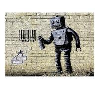 HOMEMANIA Quadro Ispirazioni D'Autore Bansky Robot - Decorazione per Pareti, Muro - per Soggiorno, Camera - Stampa, Digitale, Disegno, Graffiti - Multicolore in Legno, Cotone, 70 x 100 x 3