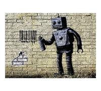 HOMEMANIA Quadro Ispirazioni D'Autore Bansky Robot - Decorazione per Pareti, Muro - per Soggiorno, Camera - Stampa, Digitale, Disegno, Graffiti - Multicolore in Legno, Cotone, 50 x 70 x 3