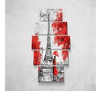 HOMEMANIA Quadro Tour Eiffel - 5 Pezzi - Città E Paesaggi - per Soggiorno, Camera - Multicolore in Poliestere, Legno, 100 x 3 x 60 cm
