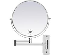 HOMEMIRO Specchio da trucco da parete da 22,9 cm con ingrandimento 10x, specchio da bagno estensibile su entrambi i lati, girevole a 360°, ingrandimento 10x, specchio da trucco argento, estensione