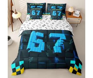 Homemissing 3D Pixel Meme 67 copripiumino matrimoniale 7 pezzi blu geometrico a nido d'ape sei-sette set completo di biancheria da letto - 1 copripiumino, 1 lenzuolo piano, 1 lenzuolo con angoli, 2
