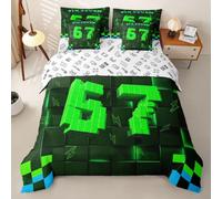 Homemissing 3D Pixel Meme 67 copripiumino matrimoniale 7 pezzi verde geometrico a nido d'ape sei-sette set completo di biancheria da letto - 1 copripiumino, 1 lenzuolo piano, 1 lenzuolo con angoli, 2