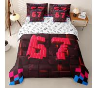 Homemissing 3D Pixel Meme 67 copripiumino singolo 7 pezzi rosso geometrico a nido d'ape sei-sette set completo di biancheria da letto -1 copripiumino, 1 lenzuolo piano, 1 lenzuolo con angoli, 2 federe