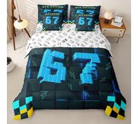 Homemissing 3D Pixel Meme 67 copripiumino super king size 7 pezzi blu geometrico a nido d'ape sei-sette set completo di biancheria da letto - 1 copripiumino, 1 lenzuolo piano, 1 lenzuolo con angoli, 2