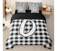 Homemissing A quadri Set Copripiumino 7 pezzi 200x200cm Lettera O | Nero Monogramma con piumino,lenzuola,federe,fodere per cuscini Alfabeto Numero Decorazione Da Camera