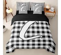 Homemissing A quadri Set Copripiumino 7 pezzi 230x220cm Lettera C | Nero Monogramma con piumino,lenzuola,federe,fodere per cuscini Alfabeto Numero Decorazione Da Camera