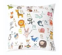 Homemissing ABC - Federa per cuscino da 50 x 50 cm, morbida, per bambini, per bambini, ragazze, adolescenti, 26 lettere, alfabeto inglese, cartone animato, animale, federa per cuscino educativo