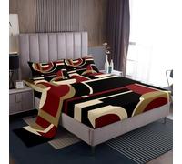 Homemissing Abstract Lenzuolo Geometric Set Lenzuola 150x200cm per ragazzi ragazze strisce linea arte moderna camera da letto 4 pezzi marrone rosso nero