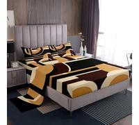 Homemissing Abstract Lenzuolo Geometric strisce linea Set Lenzuola 150x200cm 4 pezzi moderna arte camera beige marrone nero traspirante morbido leggera