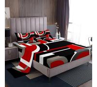Homemissing Abstract Lenzuolo ragazzi ragazze geometriche Set Lenzuola 135x200cm traspirante morbida striscia linea 4 pezzi arte moderna camera da letto rosso grigio nero