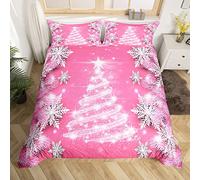 Homemissing Albero di Natale Set Copripiumino 230x220cm Rosa Christmas Snowflakes Copripiumone Morbido Sparkling Merry Christmas Decoration Copripiumini Microfiber Camera da letto