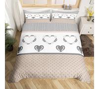 Homemissing Amore Cuore Set Copripiumino 230x220cm per Ragazze Ragazzi Boho Geometrica Copripiumone Linea striscia Copripiumini Amante di coppia San Valentino Semplice Modern Copripiumino 3 pezzi