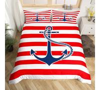 Homemissing Anchor Set Copripiumino Nautical Themed Duvet Cover Per Bambini Ragazzi Ragazze Ocean Adventure Comforter Cover Red Blue Copriletto With 2 Pillowcase 3pcs Bedding 230x220cmSenza Trapuntina