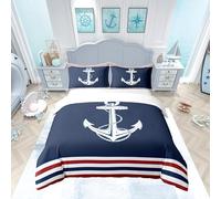 Homemissing Ancre Biancheria da Letto Set Marina Blu 100% Cotone, Copripiumino 140x200cm, Ultra Morbido, Avventura Marina, Parure da Letto Oceano, Set da Letto, Set di Biancheria da Letto con Zip