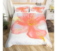 Homemissing Arancione rosso moderno marmo estetico Copripiumone Morbido Retro acquerello disegno per ragazzi astratto fiore fiori modello Set Copripiumino 260x220cm 3 pezzi arredamento della stanza