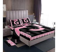 Homemissing Arco rosa ragazza arco coquette per lettera personalizzata G Set Lenzuola 90x190cm 3 pezzi farfalla nodo principessa lettera iniziale G traspirante morbido leggero