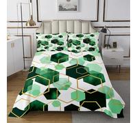 Homemissing Arte astratta geometrica verde Copriletto Trapuntato per il design astratto turchese fresco Copriletto 240x220cm 3 pezzi verde modello d'oro grano di marmo geometrico morbido traspirabile