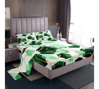 Homemissing Arte astratta geometrica verde per il design astratto turchese fresco Set Lenzuola 150x200cm 4 pezzi verde modello d'oro grano di marmo geometrico morbido traspirabile