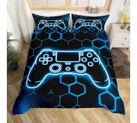 Homemissing Bambini Blu Nero Giocatore Set Copripiumino 200x200cm Faggio Gaming Copripiumone Morbido Ragazzi Ragazze Game Copripiumini Gamepad Copripiumino Morbido Copripiumino 3 pezzi