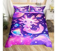 Homemissing Bambini carino Axolotl Copripiumini, galassia pianeta spazio Set Copripiumino 200x200cm Ragazzi cartone animato animali Copripiumone Morbido stellato Letteria con 2 taglio di cuscino