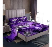 Homemissing Bambini Morte Mola Set Lenzuola 150x200cm Gotico Teschio Boho Lenzuolo per Ragazzi Sole e Luna Boemia Viola Lenzuola con tasca profonda Foglio montato Donne Uomini Set Lenzuola 4 pezzi